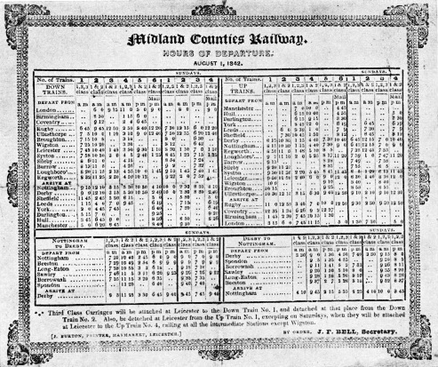 Midland Counties timetable of 1842