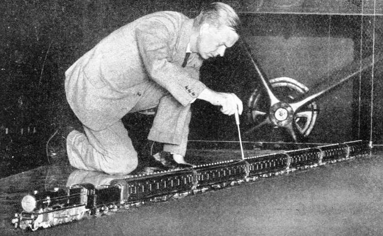 ARTIFICIAL HURRICANES of 120 miles an hour are created in wind tunnels for train tests at the National Physical Laboratory, Teddington