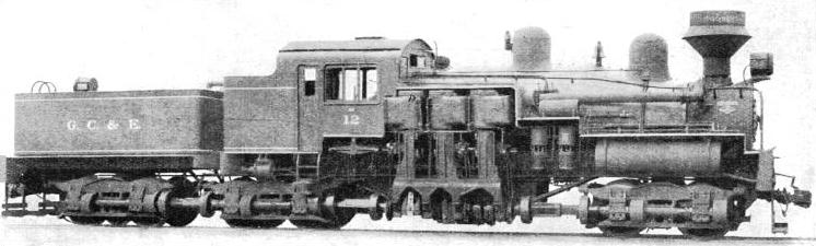 the Shay Geared Locomotive has twelve 4 ft wheels driven through gearing by three vertical cylinders
