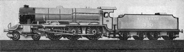Side view of the new Southern Railway Locomotive No. 850, Lord Nelson