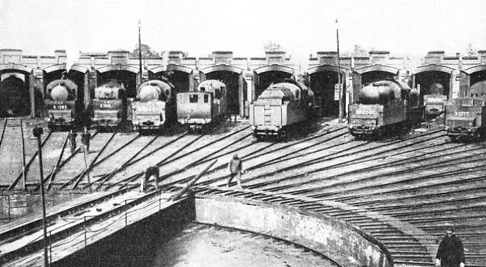 OIL-BURNING LOCOMOTIVES, by the engine sheds at Kavkazskaya Station