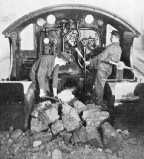 Inside the cab of a Great Western locomotive