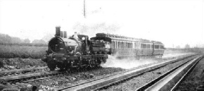 An old-time train at full speed
