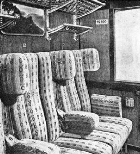 Spaciousness and modern railway comfort are typified by this second-class compartment in an Austrian Federal Railways eight-wheeled passenger coach