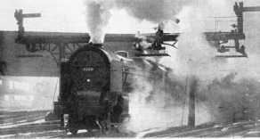 A locomotive pulls out from Euston with the north-bound Royal Scot