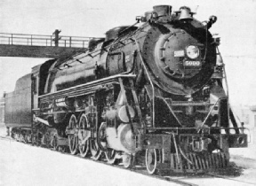 A HEAD-ON VIEW of freight locomotive No. 5000 of the Rock Island Lines