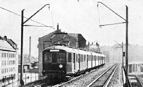An electric train entering Norrebro from Varlose in the direction of Helierup, on the Copenhagen suburban lines