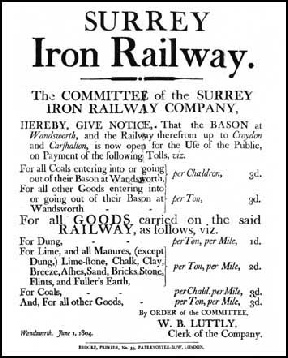 the Surrey Iron Railway’s toll sheet the Surrey Iron Railway’s toll sheet