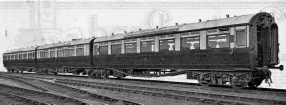 An articulated GWR express passenger train, first and third-class dining car set