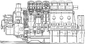 A PART SECTIONAL VIEW of a Beardmore 300hp Diesel engine