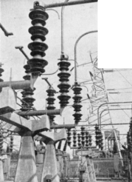 High pressure alternating current is sent from the electric power-stations to sub-stations