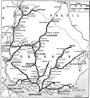 Railway map of Uruguay