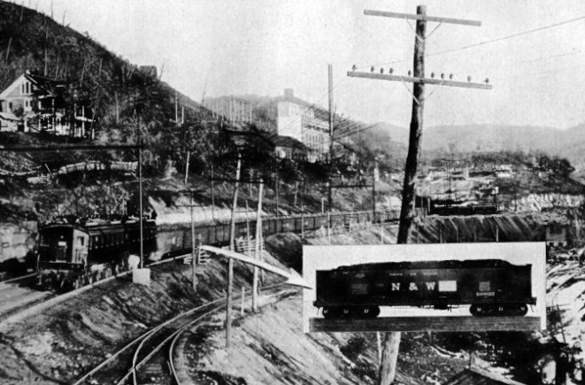 A TWO-LOCOMOTIVE TRAIN ON THE ELKHORN GRADE OF THE NORFOLK & WESTERN RAILROAD