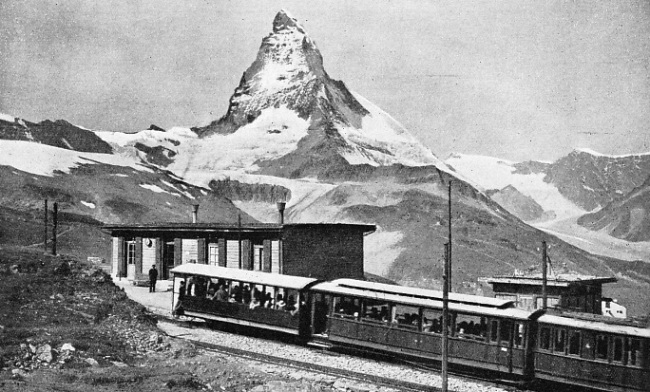 THE GIANT MATTERHORN forms a striking background to the Gornergrat Railway at the Riffelberg Station