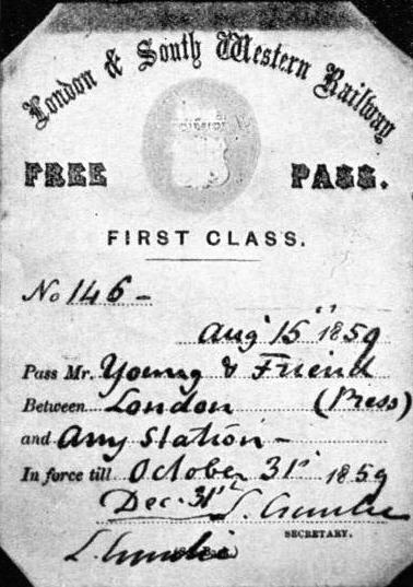 Free pass issued to a journalist by the LSWR