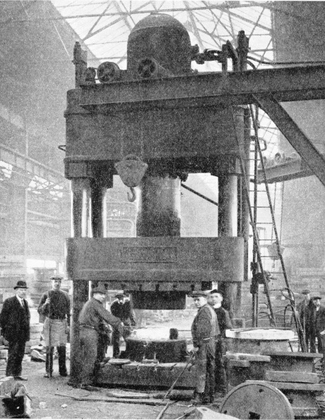 The hydraulic press in the forge at the Queen's Park Works, Glasgow