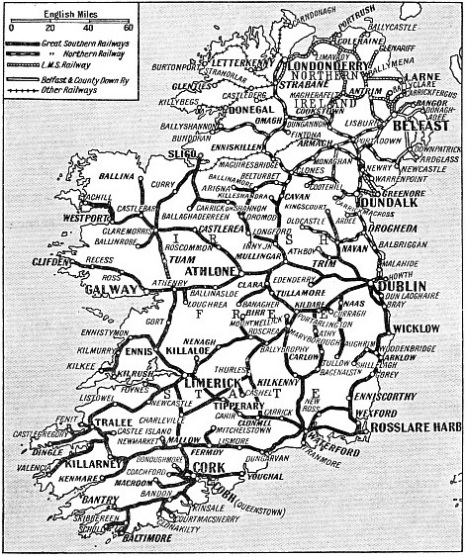 IRELAND’S main railway systems, whose total mileage is about 3,000, are shown on this map