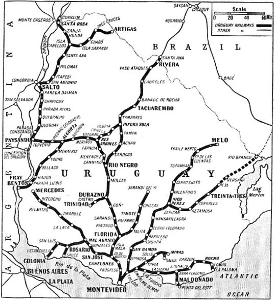 Railway map of Uruguay