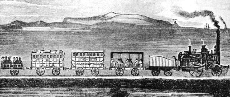The first train on the Dublin and Kingstown Railway passing Merrion on its journey to Kingstown