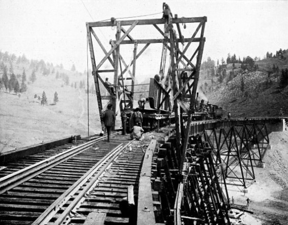 REBUILDING IN STEEL THE TIMBER TRESTLE ACROSS GREENHORN GULCH, Northern Pacific Railroad