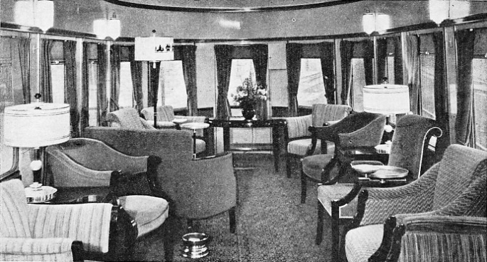 this handsomely furnished observation lounge on the rear of the Baltimore and Ohio Railroad’s new streamlined express, the “Abraham Lincoln”