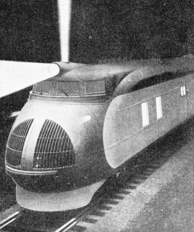 At night time the streamlined train lights the way with a powerful electric searchlight