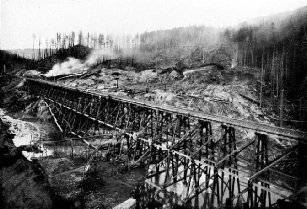 FILLING UP A TRESTLE: Northern Pacific Railroad 