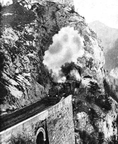 A train on the spectacular Semmering Pass route from Vienna to the south