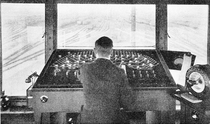 The operator at the control desk looks out over the down hump yard at Whitemoor.