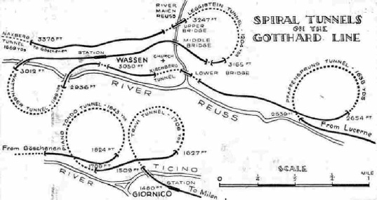 Map showing Tunnels on the St. Gotthard Line