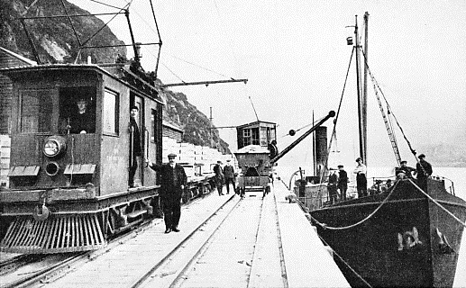 TRANSFERRING ALUMINIUM from an electric train to ship at one of the quays at Kinlochleven