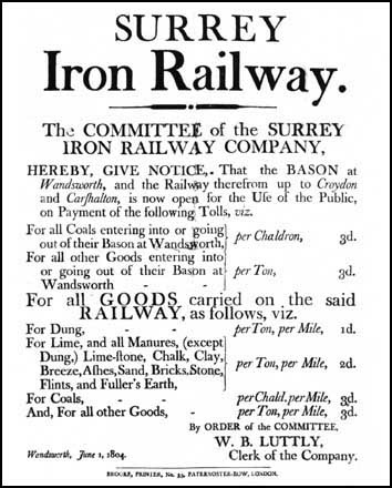 the Surrey Iron Railway’s toll sheet