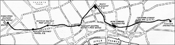 Map of the route of the Post Office Railway