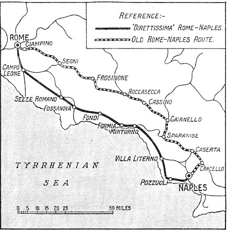 The route of the Rome-Naples Direttissima