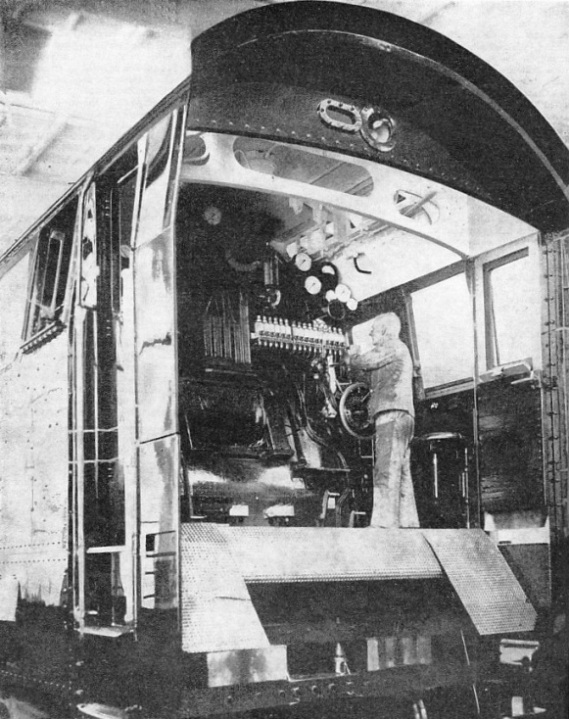 The huge engine cab of a German streamlined locomotive