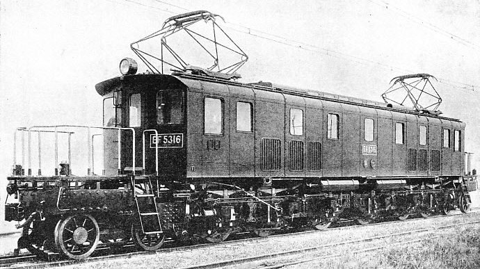 ONE OF THE MANY ELECTRIC LOCOMOTIVES serving on the Japanese lines