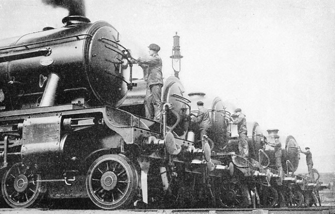 A line of epxress locomotives at King's Cross sheds 