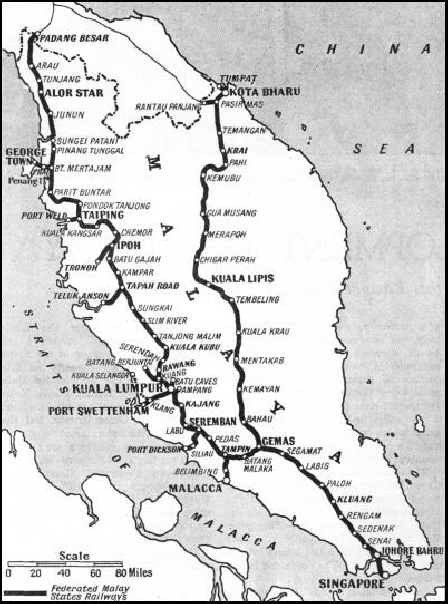 A SCALE MAP of the routes operated by the Federated Malay States Railway