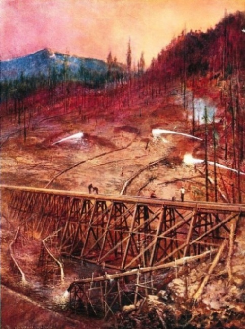 FILLING IN A TRESTLE BY HYDRAULIC SLUICING, Northern Pacific Railroad