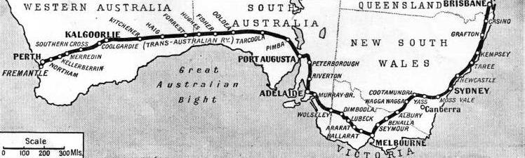 THE RAILWAY LINK from Fremantle, on the western side of Australia, to Brisbane, the capital of Queensland