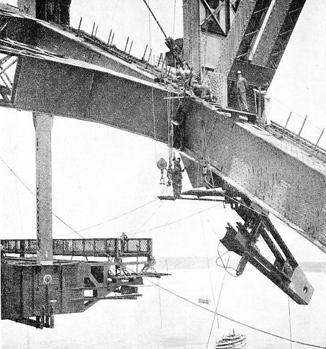 This picture shows one of the hangers being fixed into position on the Sydney Harbour bridge