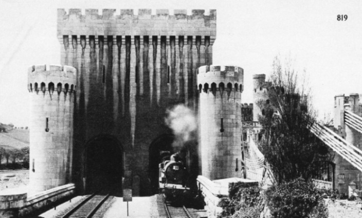 A MEDIEVAL-STYLE RAILWAY BRIDGE. Conway Castle in North Wales